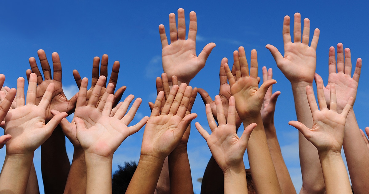 hands raised to volunteer